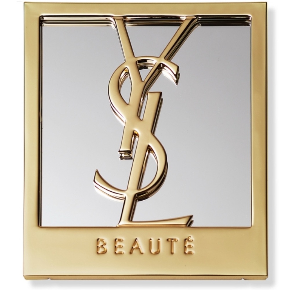 YSL Beauty compact mirror with goldtone monogram cover 3x2.5”
